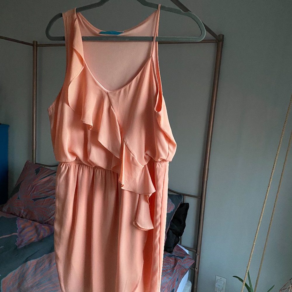 buttons Light Coral/Peach Ruffle Mini Dress Sz L
